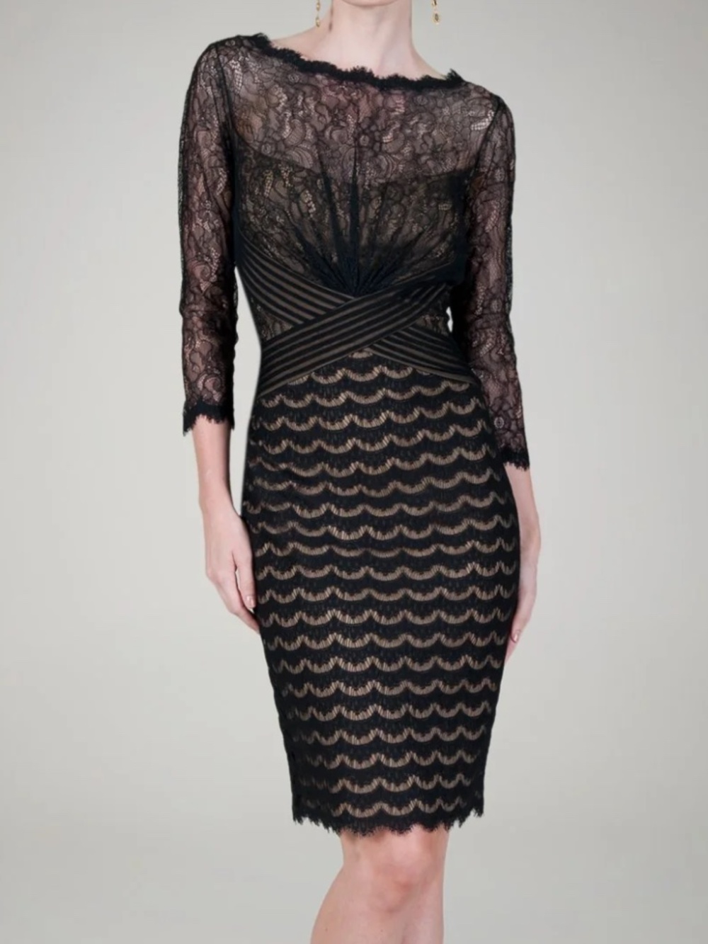 Tadashi Shoji Lace Bateau 3/4 Sleeve Cocktail Dress 8 Holiday Party Elegant